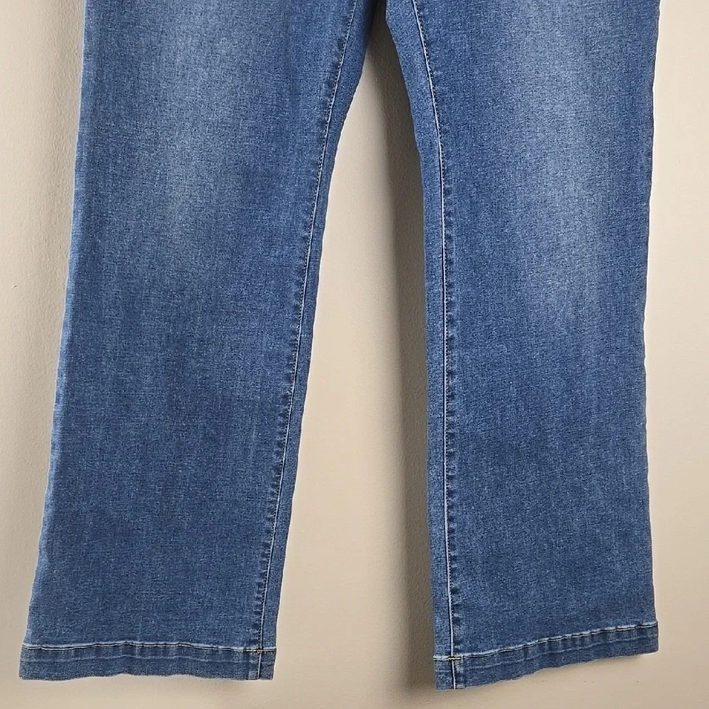 Michael Kors Womens Sailor Wide Leg Jeans Medium Wash‎ Blue Gold Buttons Size 14